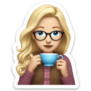 Girl with long blonde hair and blue eyes and glasses sipping tea sticker