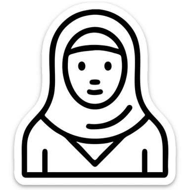 Muslim person, simple icon style, clear lines, minimal detail, neutral expression, suitable for app icon sticker