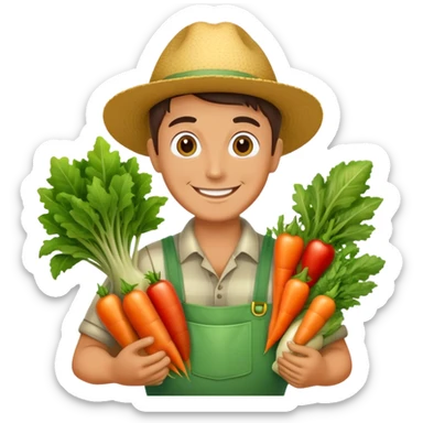Happy gardener with trophy and prize vegetables sticker