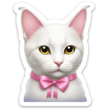 white cat with pink ribbon on her neck and fairy wings sticker