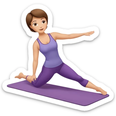 Pretty, sexy, mature, slightly curvy white Woman with short brown hair doing Pilates exercises  sticker