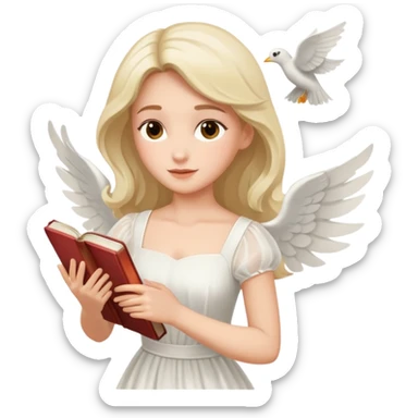 Dreamy, kind, empathetic — like they’re not fully grounded. woman flyingwith a book sticker