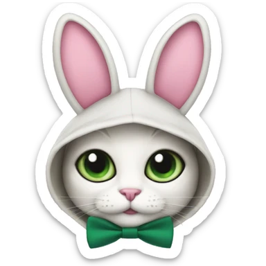 cat IN a bunny HOOD with pink bow tie and dark green eyes sticker