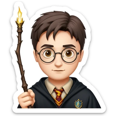 Harry Potter with glasses, lightning scar, and wand sticker