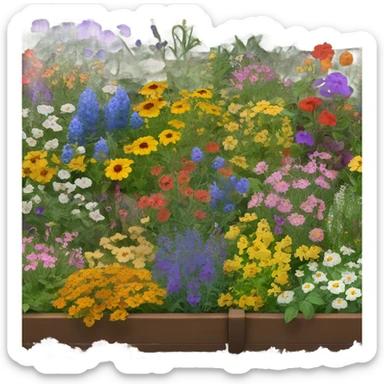 raised garden bed with wildflowers sticker
