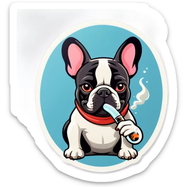 A French bulldog smokes from a glass pipe  sticker