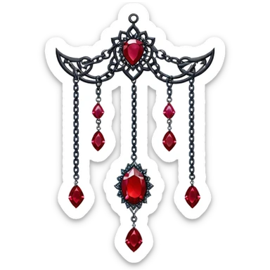 Epic Hanging suncatcher, chains with shiny sparkly with ruby-gemstones and obsidian-gemstones,  sticker