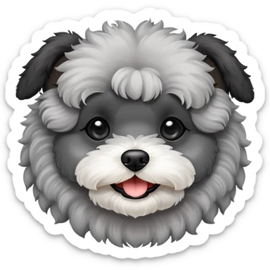 Smiling gray maltipoo with black ears and dark fur on eyes sticker
