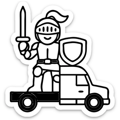 Add color to Casper's knight armor and accessories in outlined icon style, keep Casper the same size as the white semi truck, transparent background. sticker