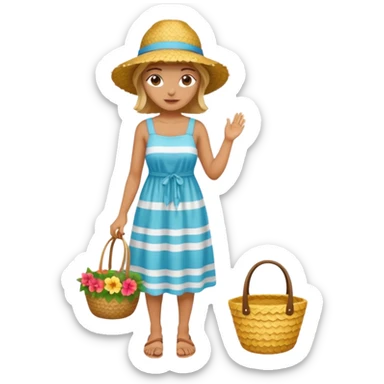 full body woman with straw hat sticker