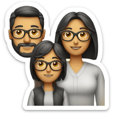 Familia 4 personas papá moreno con tupé gafas y barba mamá con corte bob sticker