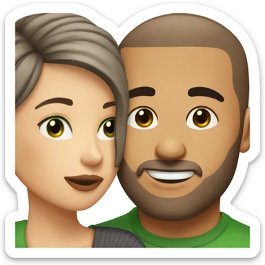 Buzz cut brown hair guy with green eyes kissing woman with dark brown hair and brown eyes sticker