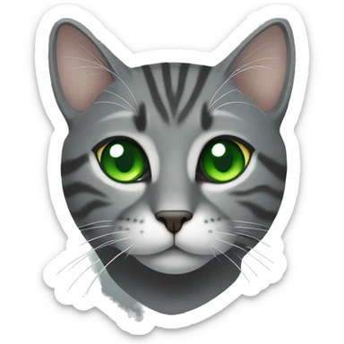 Dark grey tabby cat with slanted Green eyes sticker