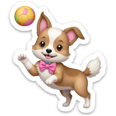 girly dog with a pink bow jumping in the air to catch a ball sticker
