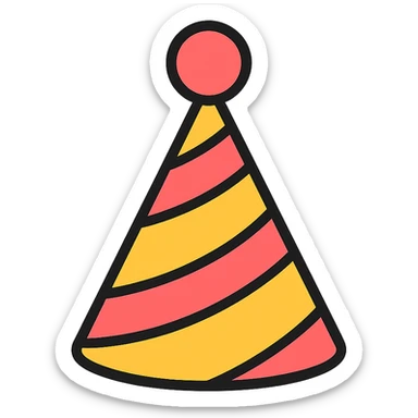 party hat with a pom-pom on top, color icon style sticker