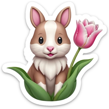 Un 🐑 lindo teniendo un tulipán rosa sticker