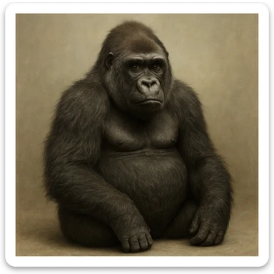 a gorilla with no legs, sitting position, detailed fur, simple background sticker