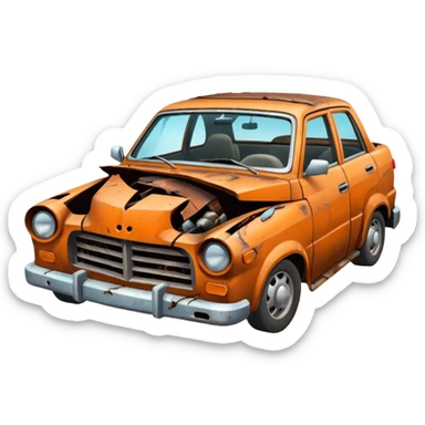 crashed car sticker