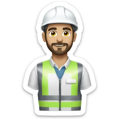 A young Turkish electrical engineer with a full beard, a white helmet and a phosphorescent protective vest sticker