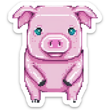 Minecraft pig, full body, pink blocky animal with square head and square body sticker