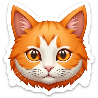 round planet with orange cat fur texture, cute pointy cat ears, and adorable cat face with whiskers sticker