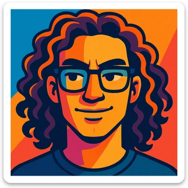 male face with long curly hair and glasses, zoomer style, confident expression sticker