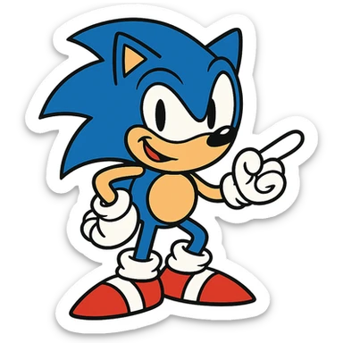 Sonic the Hedgehog with a mischievous expression, vibrant cartoon style sticker