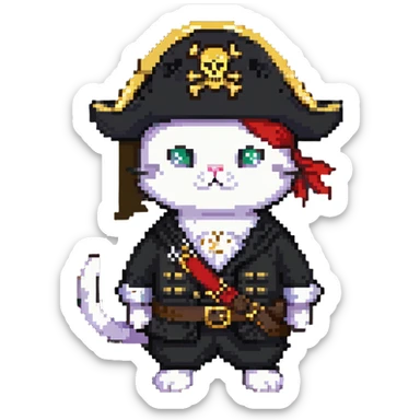 Skibidi cat dressed as a pirate in a Vietnam War setting sticker