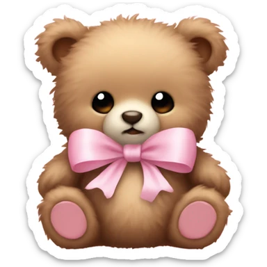 Fuzzy baby bear with light pink bow sticker