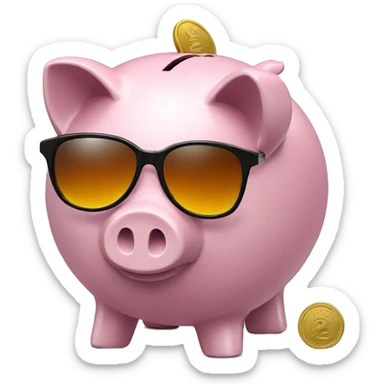 a #E1146E piggy bank with sunglases and a coin on top sticker