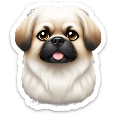 kind white pekingese with black and brown spots sticker