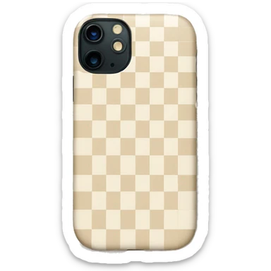 white iPhone 14 with beige checkered case sticker