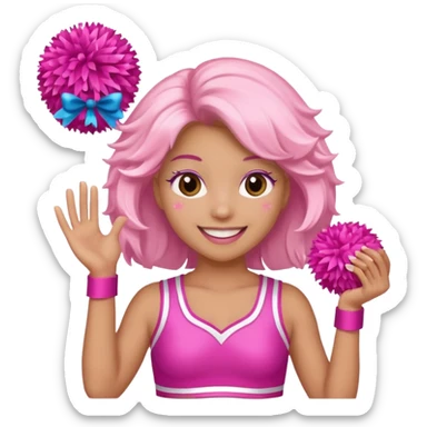 football cheerleader, holding big cheering pom, pink and twinkle sticker