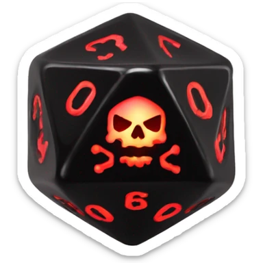D20 dice black with red skull glowing sticker