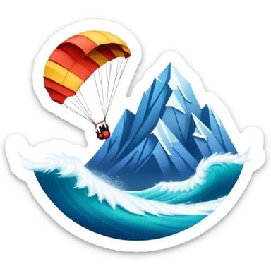 A bold emblem featuring a combination of symbols representing various extreme sports, like a mountain peak, a parachute, and a wave. The design is dynamic and sharp, capturing the thrill and adventure of extreme sports, with a strong, energetic vibe. sticker