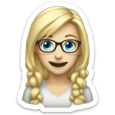 girl nerd blue eyes blond laughing sticker