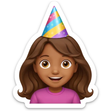 a little girl with brown long wavy hair with birthday hat, supprising















 sticker