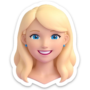 3D emoji of a white girl with blonde hair and blue eyes, smiling sticker