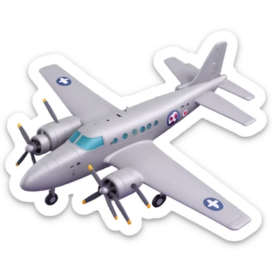 classic bomber airplane in 3D cartoon style, platinum gray color, playful look, large expressive details sticker