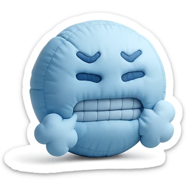 cold emoji with soft plush look, frosty breath, blue tones sticker