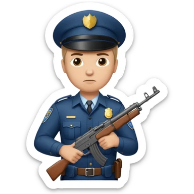Policeman holding AK-47 gun sticker