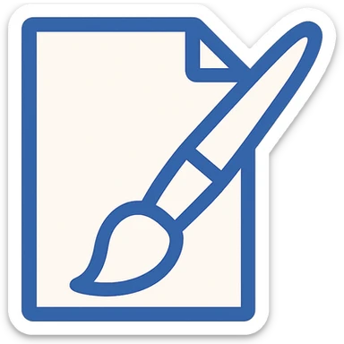 Paint.NET style icon, paintbrush over a sheet of paper, flat, blue and white, no text sticker