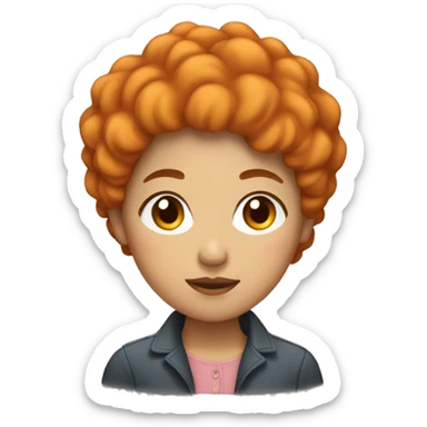 Asian woman with short orange perm with short hair. She has no energy. sticker