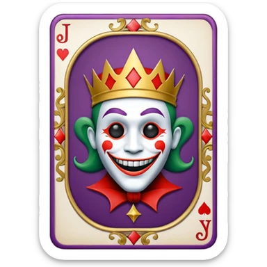 1 poker card, perfectly squared card, with crazy colorful human jolly joker inside, star symbol with a "J" sticker