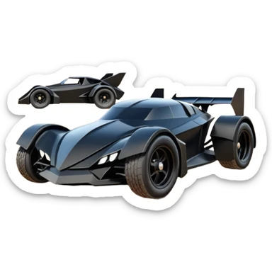  the animated series aerodynamic futuristic Venom Batmobile loosely based on 1936 school bus (flat long straight faceted mechanical body) stealthy town hot rod desert dirt racing rwd buggy  sticker