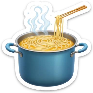 Noodles cooking in a pot of boiling water sticker
