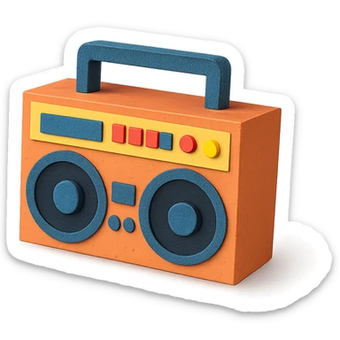 angled view of a paper-craft style boombox with extra details like buttons and speakers sticker