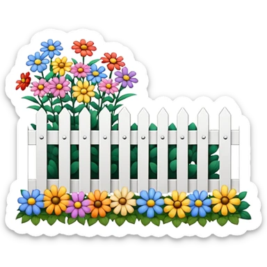 flower bed with fewer flowers surrounded by a white picket fence sticker