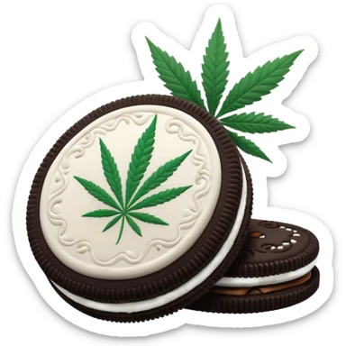 black and white oreo cookies with cannabis leaf sticker