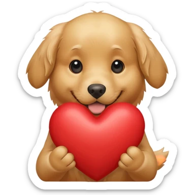 A dog holding a large heart (modeled after a Golden Retriever) sticker